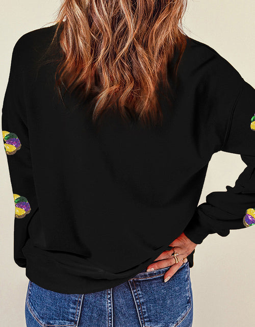 Load image into Gallery viewer, Sequin Round Neck Long Sleeve Sweatshirt
