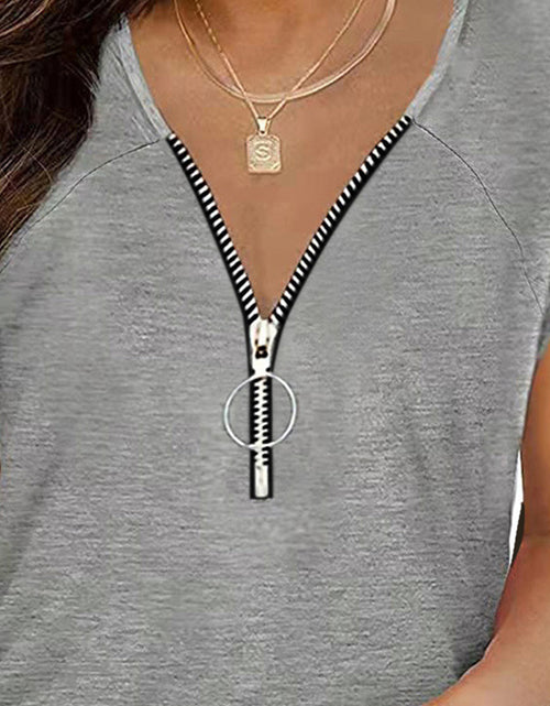 Load image into Gallery viewer, Full Size Half Zip Cap Sleeve T-Shirt
