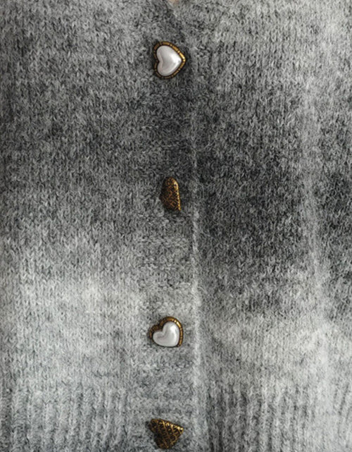 Load image into Gallery viewer, Gradient Heart Shape Button V-Neck Cardigan

