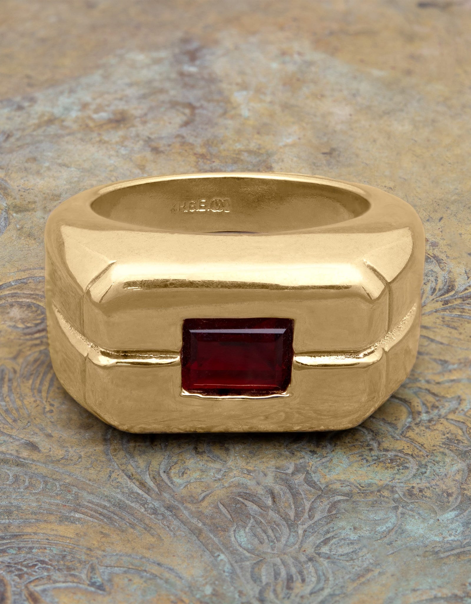 Men's Ruby or Sapphire Austrian Crystal Ring  18kt Gold Electroplated Ring by PVD Vintage Jewelry