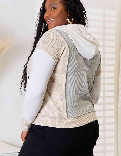 Load image into Gallery viewer, Double Take Color Block Exposed Seam Drawstring Hoodie
