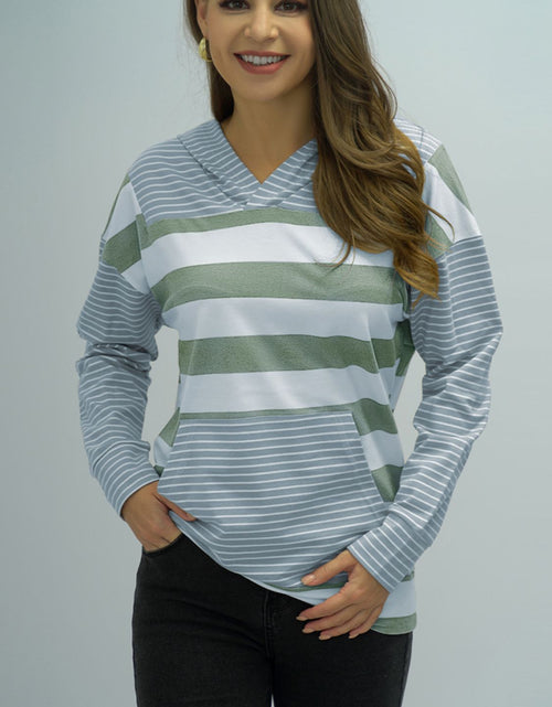 Load image into Gallery viewer, Shiny Full Size Striped Long Sleeve Hoodie

