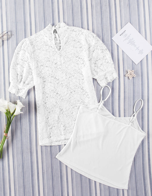 Load image into Gallery viewer, Lace Scalloped Short Puff Sleeve Top

