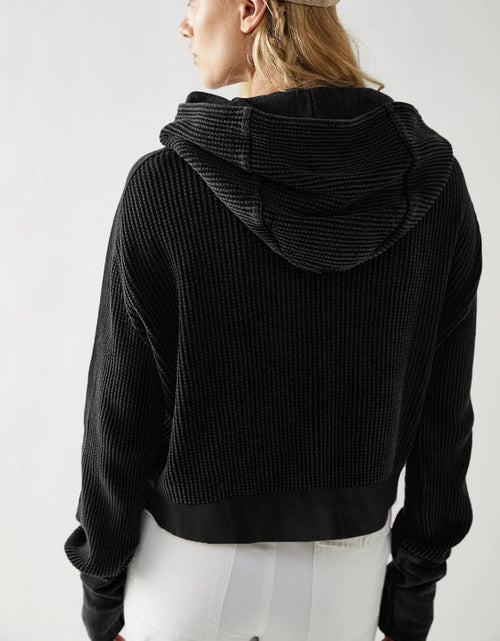 Load image into Gallery viewer, Waffle-Knit Dropped Shoulder Hooded Jacket
