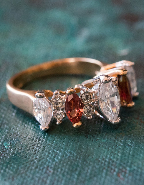 Load image into Gallery viewer, Vintage Genuine Garnet and Clear Cubic Zirconia Cocktail Ring 18k Yellow Gold Electroplated by PVD Vintage Jewelry
