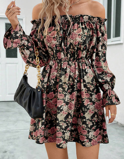 Load image into Gallery viewer, Floral Off-Shoulder Flounce Sleeve Dress
