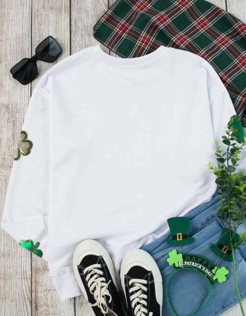 Load image into Gallery viewer, Lucky Clover Round Neck Long Sleeve Sweatshirt
