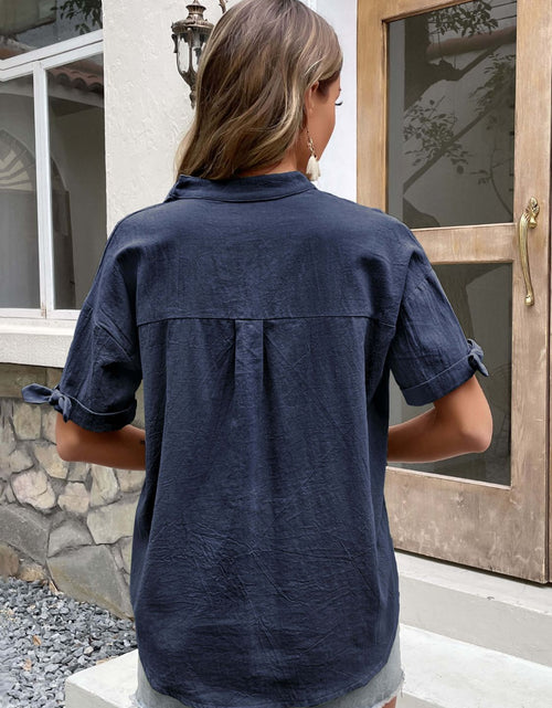 Load image into Gallery viewer, Perfee Buttoned Notched Neck Cuffed Sleeve Blouse

