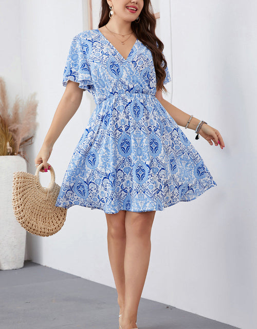 Load image into Gallery viewer, Honey Plus Size Surplice Neck Flutter Sleeve Dress
