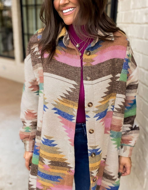 Load image into Gallery viewer, Geometric Button Up Long Sleeve Jacket
