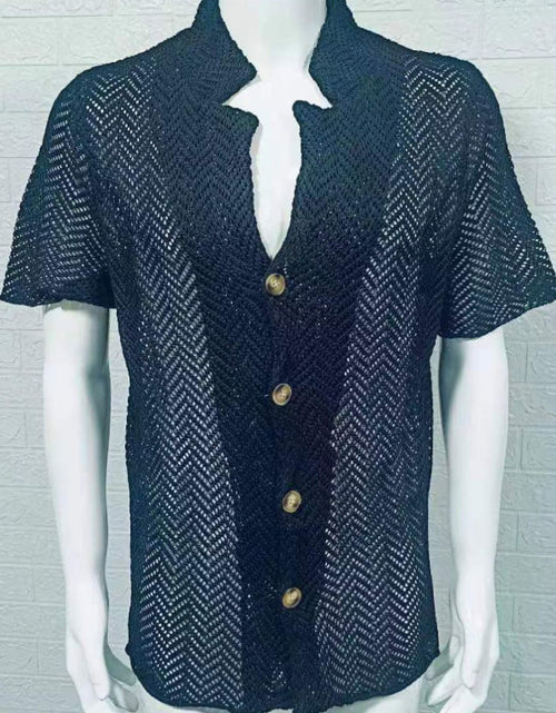 Load image into Gallery viewer, Men's Plus Size Herringbone Eyelet Button Down Knit Shirt
