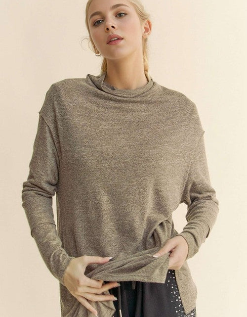 Load image into Gallery viewer, Davi &amp; Dani Slit Mock Neck Long Sleeve Top
