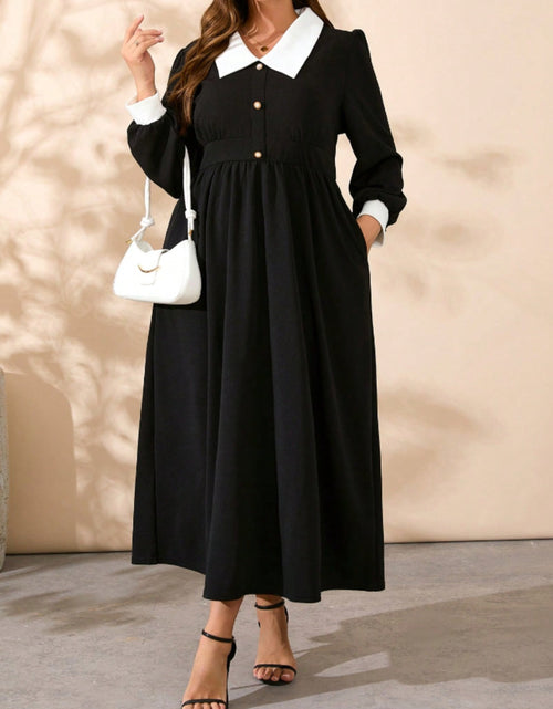 Load image into Gallery viewer, Plus Size Contrast Collared Neck Long Sleeve Midi Dress
