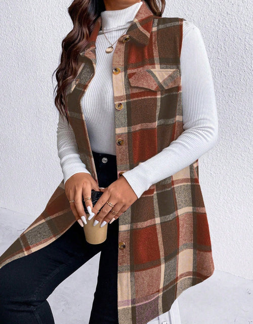 Load image into Gallery viewer, Honey Plus Size Pocketed Plaid Button Up Vest Coat
