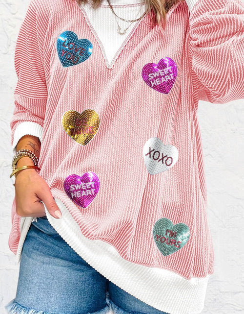 Load image into Gallery viewer, Valentine’s Day Sequin Heart Long Sleeve Sweatshirt
