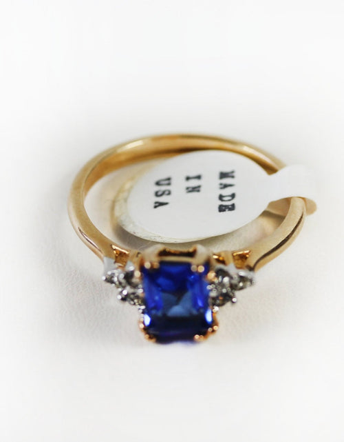 Load image into Gallery viewer, Vintage Ring Clear Austrian Crystals 18k Yellow Gold Electroplated Womens Birthstone Made in USA by PVD Vintage Jewelry
