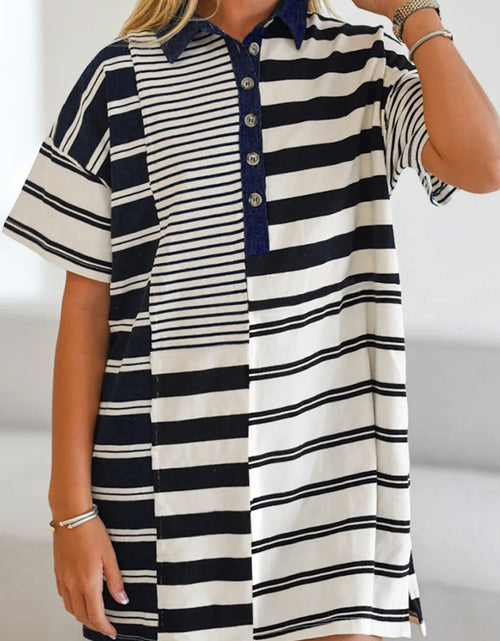 Load image into Gallery viewer, Button Detail Striped Short Sleeve Mini Dress
