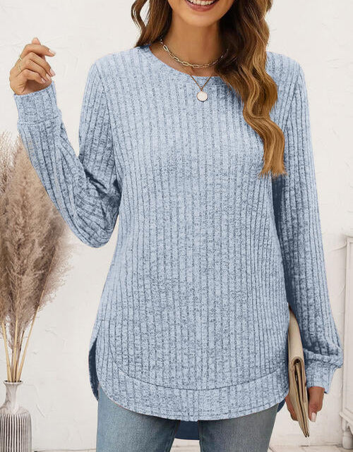 Load image into Gallery viewer, Ribbed Round Neck Long Sleeve T-Shirt

