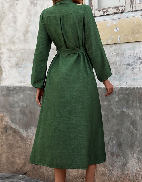 Load image into Gallery viewer, Perfee Collared Neck Long Sleeve Midi Shirt Dress

