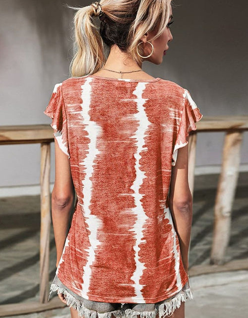 Load image into Gallery viewer, Shiny Tie-Dye Buttoned Flutter Sleeve Blouse

