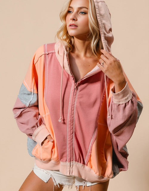 Load image into Gallery viewer, Double Take Full Size Color Block Zip Up Hoodie
