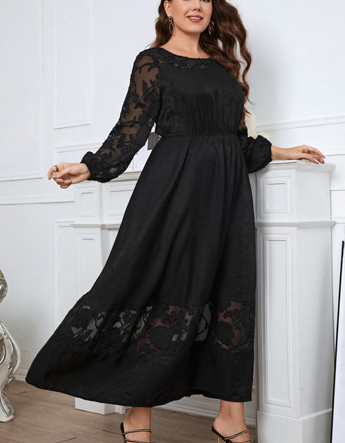 Load image into Gallery viewer, Honey Melo Apparel Plus Size Embroidery Round Neck Long Sleeve Maxi Dress
