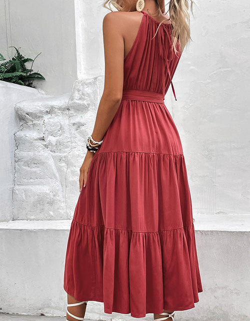 Load image into Gallery viewer, Perfee Tie Belt Tiered Midi Dress
