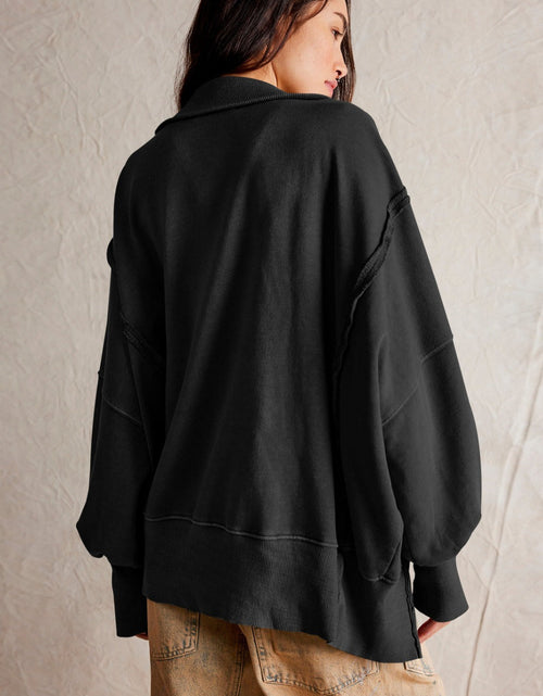Load image into Gallery viewer, Exposed Seam Side Slit Long Sleeve Sweatshirt
