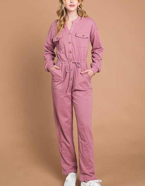 Load image into Gallery viewer, Culture Code Full Size Button Up Drawstring Waist Straight Jumpsuit

