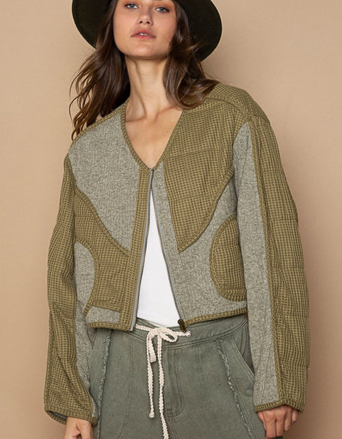 Load image into Gallery viewer, POL Quilted Knit Viding Detail Knit Patch Jacket
