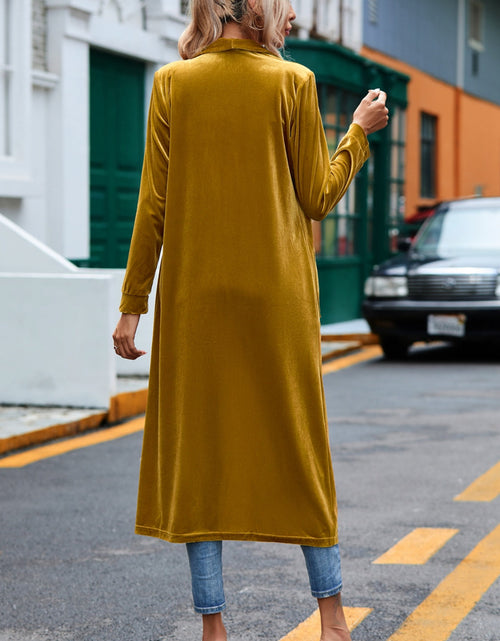 Load image into Gallery viewer, Velvet Open Front Long Cardigan with Pockets
