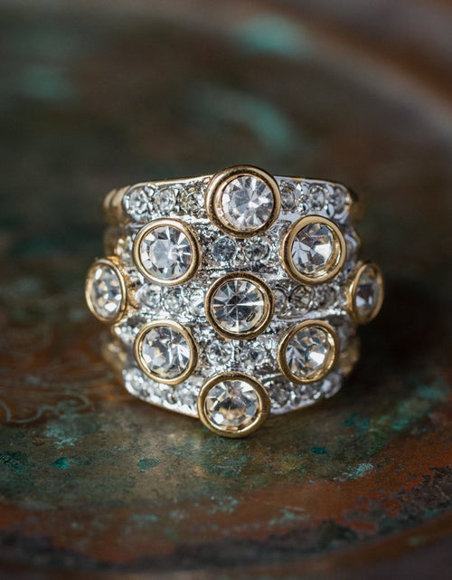 Load image into Gallery viewer, Vintage Pave Austrian Crystal Ring Womens Antique Ring 18k Yellow Gold Electroplated Made in USA by PVD Vintage Jewelry
