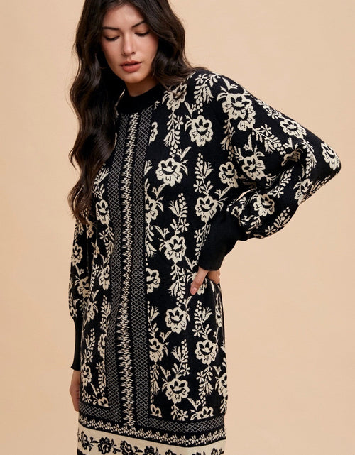 Load image into Gallery viewer, Annie Wear Floral Jacquard Round Neck Sweater Dress

