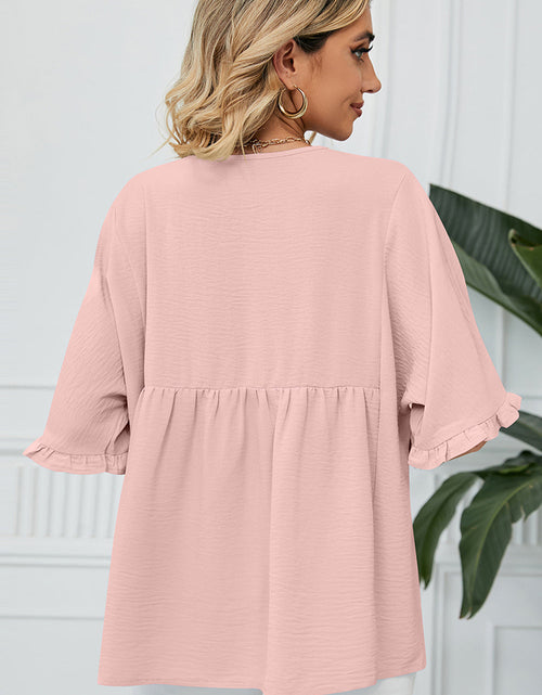 Load image into Gallery viewer, Peplum V-Neck Half Sleeve T-Shirt
