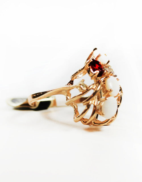 Load image into Gallery viewer, Vintage Genuine Opals Cluster with Austrian Crystals 18k Yellow Gold Plated Cocktail Ring by PVD Vintage Jewelry

