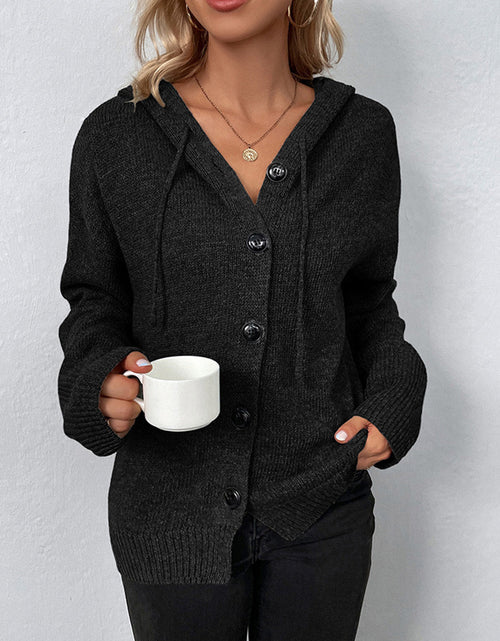 Load image into Gallery viewer, Drawstring Button Up Hooded Cardigan
