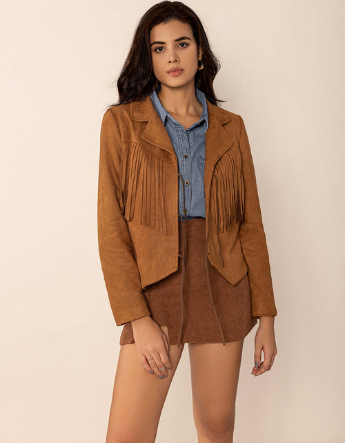 Load image into Gallery viewer, Tied Tassel Collared Neck Long Sleeve Jacket
