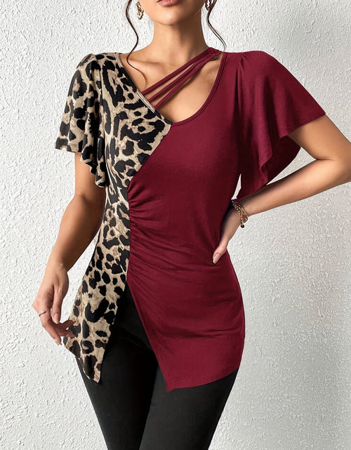 Load image into Gallery viewer, Ruched Leopard Flutter Sleeve T-Shirt
