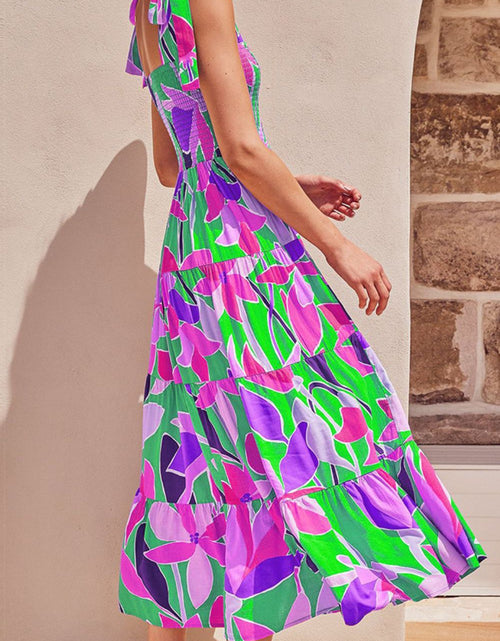 Load image into Gallery viewer, Floral Tie-Shoulder Smocked Midi Dress
