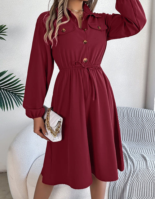 Load image into Gallery viewer, Collared Neck Long Sleeve Dress with Pockets
