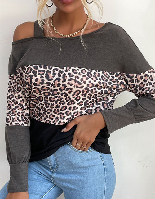 Load image into Gallery viewer, Perfee Leopard Print Color Block Cold  Shoulder Top
