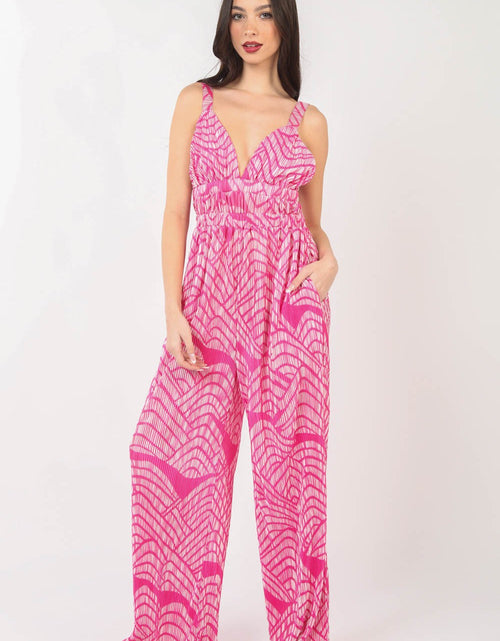 Load image into Gallery viewer, VERY J Printed Pleated Sleeveless Wide Leg Jumpsuit
