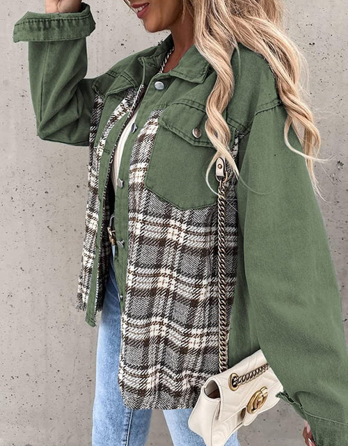 Load image into Gallery viewer, Plaid Button Up Dropped Shoulder Jacket
