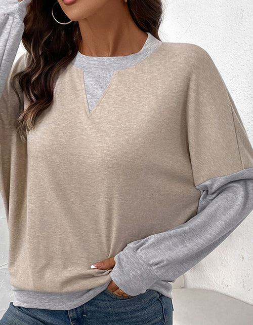 Load image into Gallery viewer, Perfee Contrast Round Neck Long Sleeve T-Shirt
