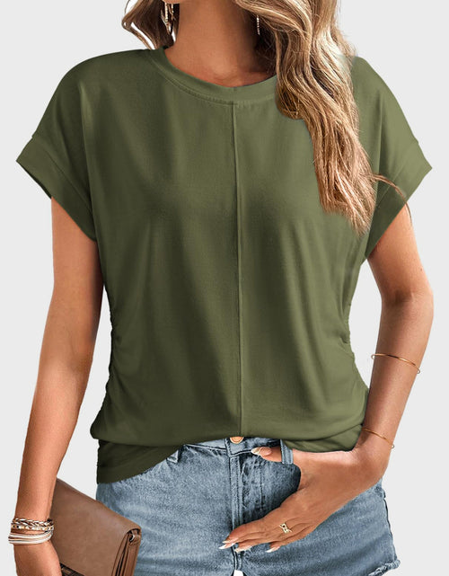 Load image into Gallery viewer, Ruched Round Neck Short Sleeve T-Shirt
