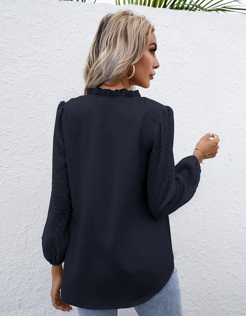 Load image into Gallery viewer, Ivy Lane Swiss Dot Frill Trim Puff Sleeve Blouse
