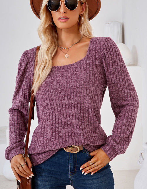 Load image into Gallery viewer, Ribbed Square Neck Long Sleeve T-Shirt
