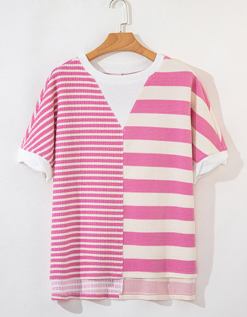 Load image into Gallery viewer, High-Low Striped Round Neck Short Sleeve T-Shirt

