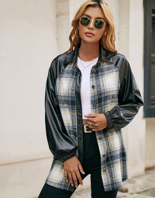 Load image into Gallery viewer, Ivy Lane Plaid Button Down Raglan Sleeve Jacket

