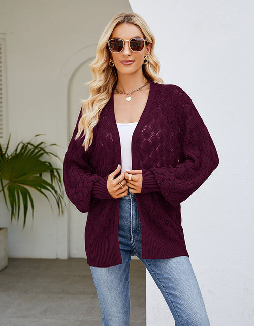 Load image into Gallery viewer, Openwork Open Front Lantern Sleeve Cardigan
